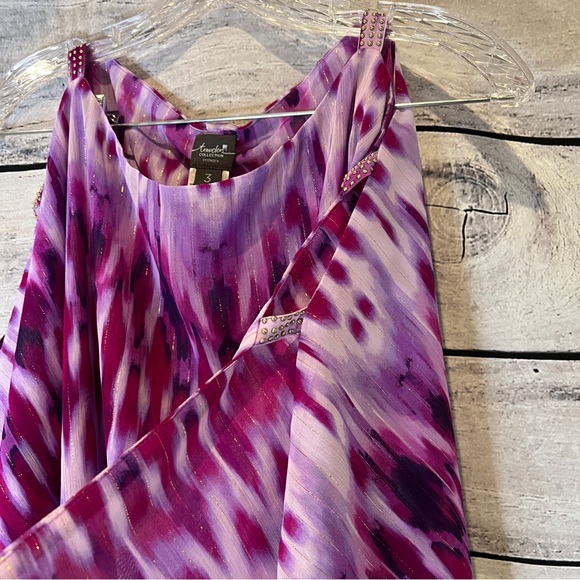 Chico's Fuchsia Purple Ikat Tunic Top Cold Shoulder Gold Thread Uzbek Boho Shawl - Picture 7 of 9
